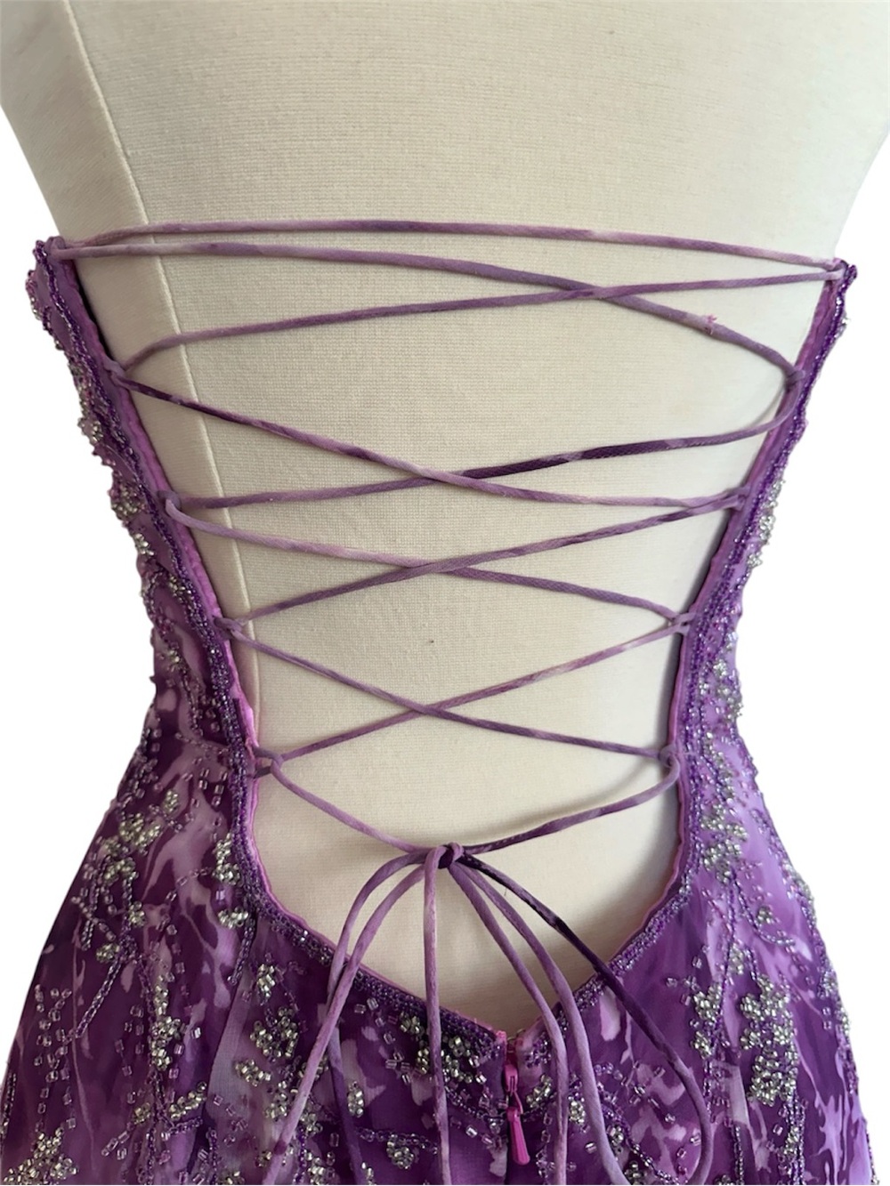 Nadine 2000s Fairy Prom Dress Purple Embellished Beaded Lace Up Back Size XS - Picture 10 of 16